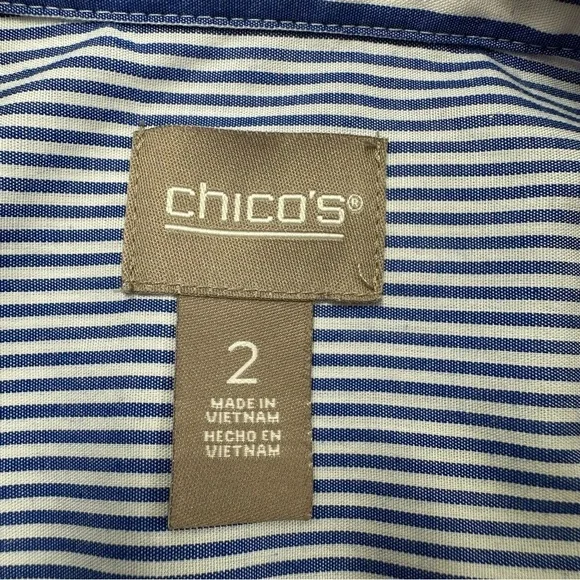 Chicos 2 Blue White Striped Floral Button Shirt Womens Large Long Sleeve - Picture 4 of 9